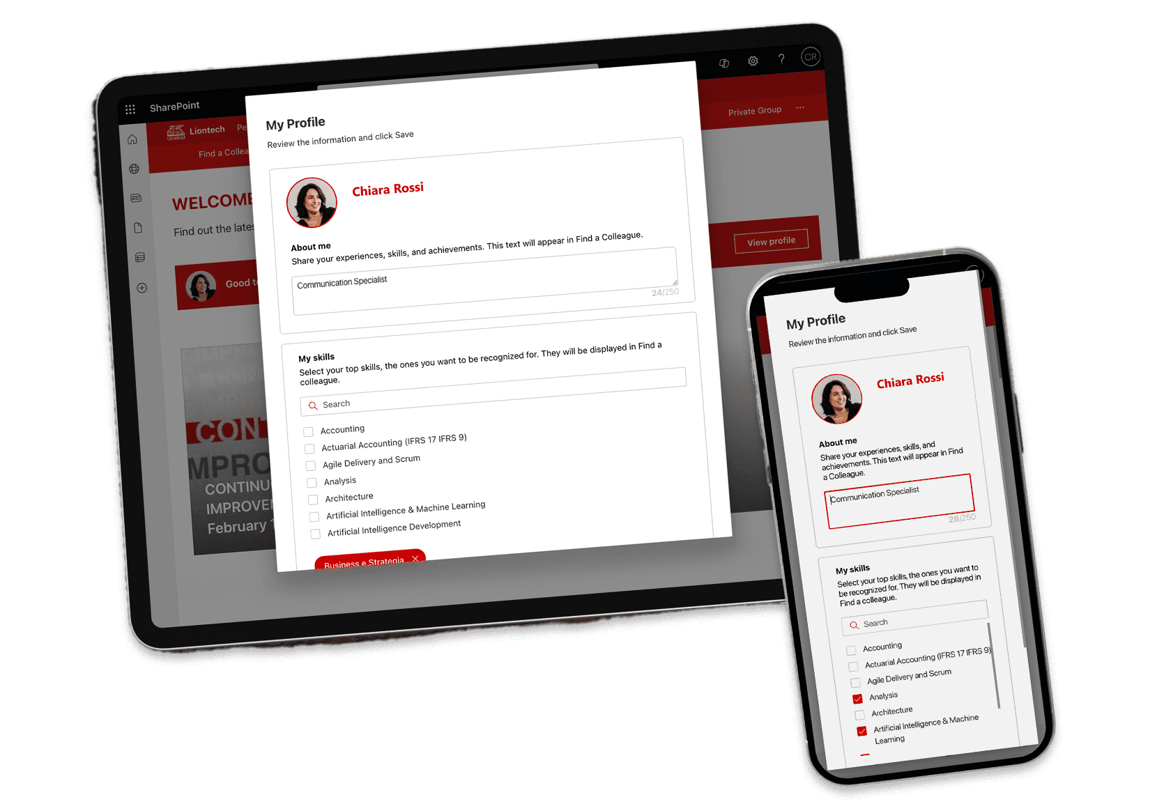 Schermata di compilazione del profilo personale del dipendente su tablet e mobile