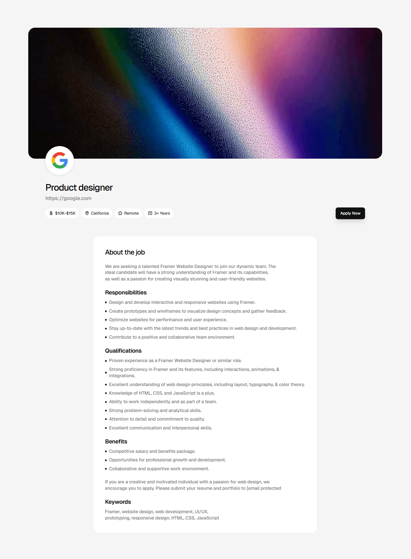 Framer Career Detail Component