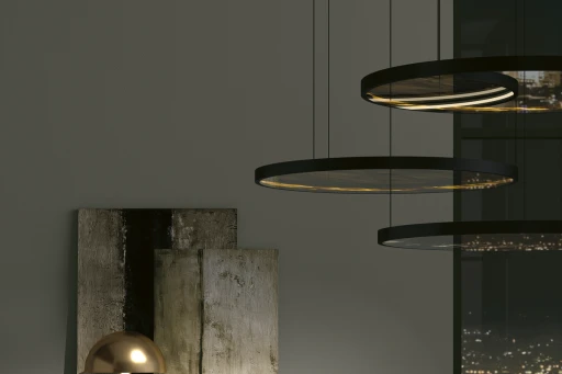 Disc chandelier in an urban atmosphere