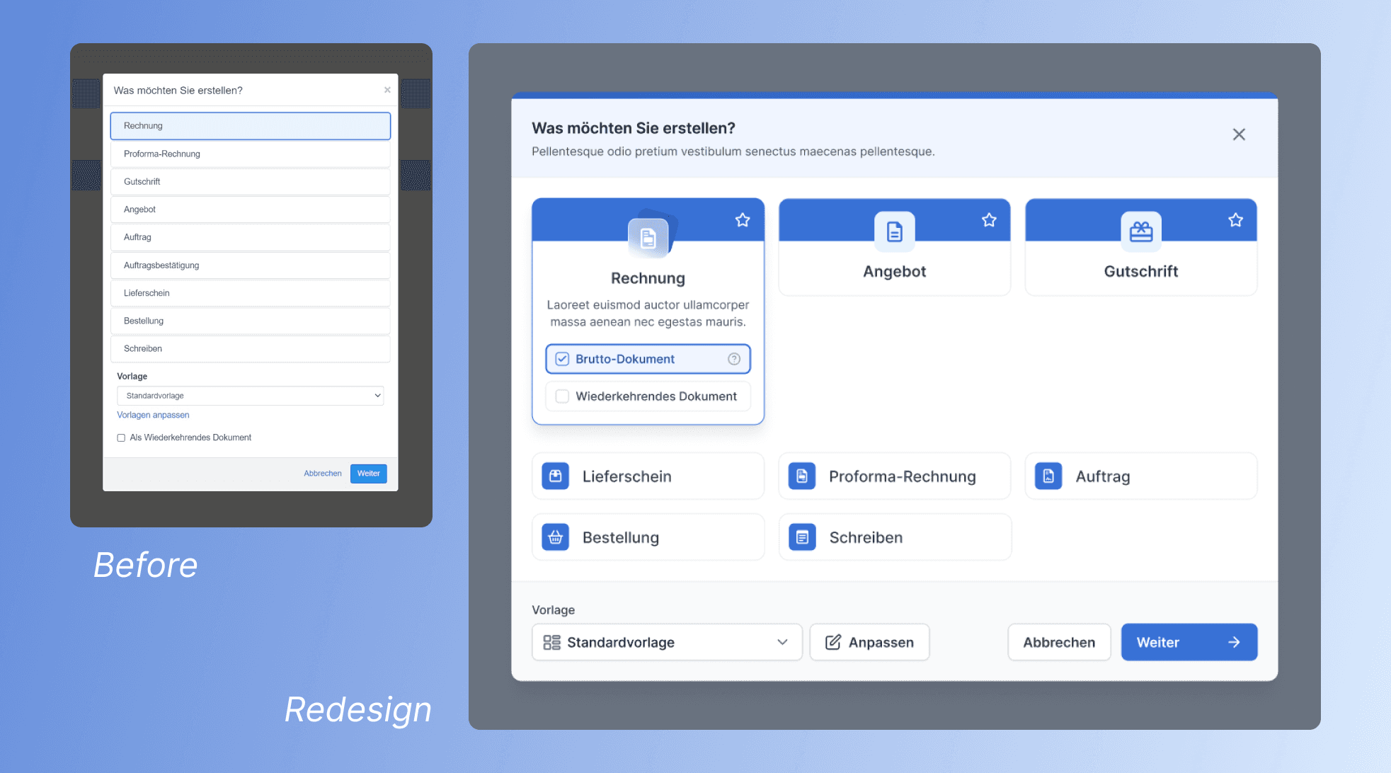 Redesign of "Create Document" Modal