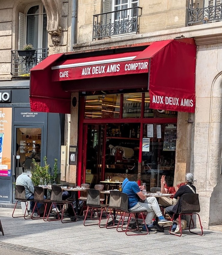 Patio of Aux Deux Amis in Paris.