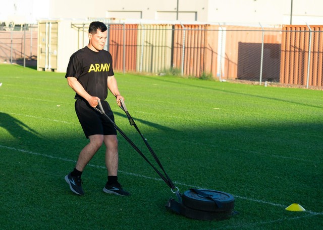 Soldier executing the AFT sprint drag carry