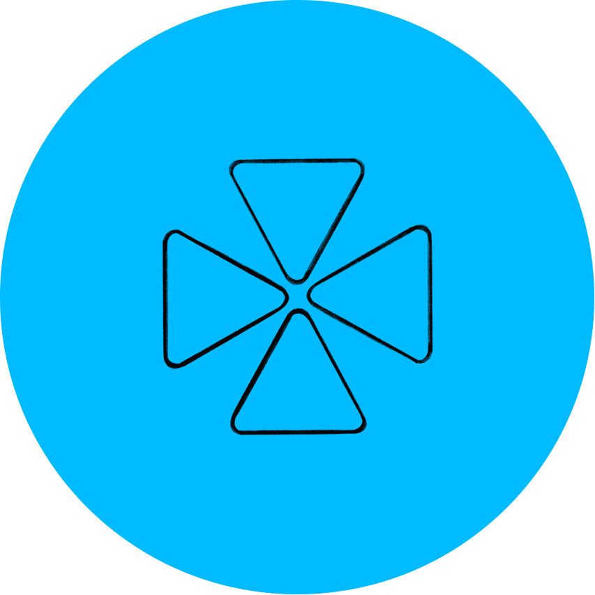 Research Outputs logo with a black four-triangle symbol on a bright blue circle background