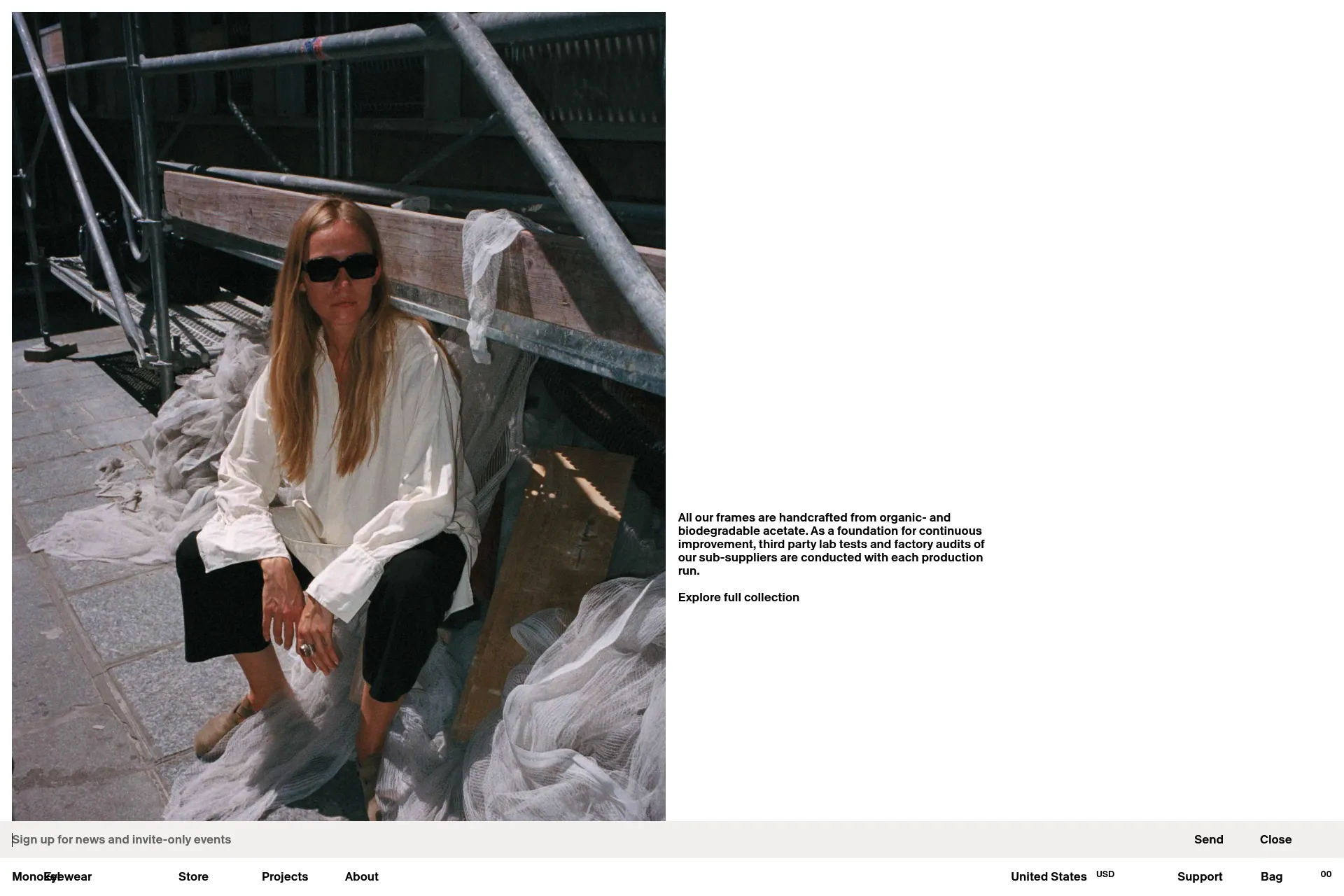 Screenshot of Monokel Eyewear website