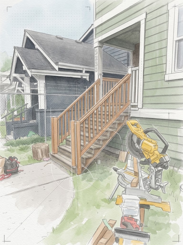 illustrative example of code compliant staircase railing install