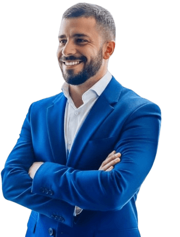 Happy woman in a green sweater holding a phone and looking up