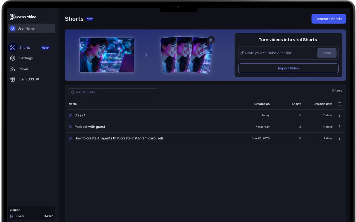Shorts: AI Video Clipper by Panda Video
