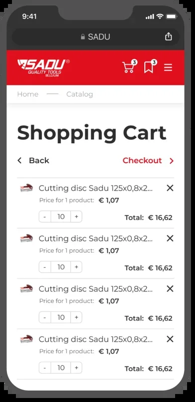 SADU mobile shopping cart product list