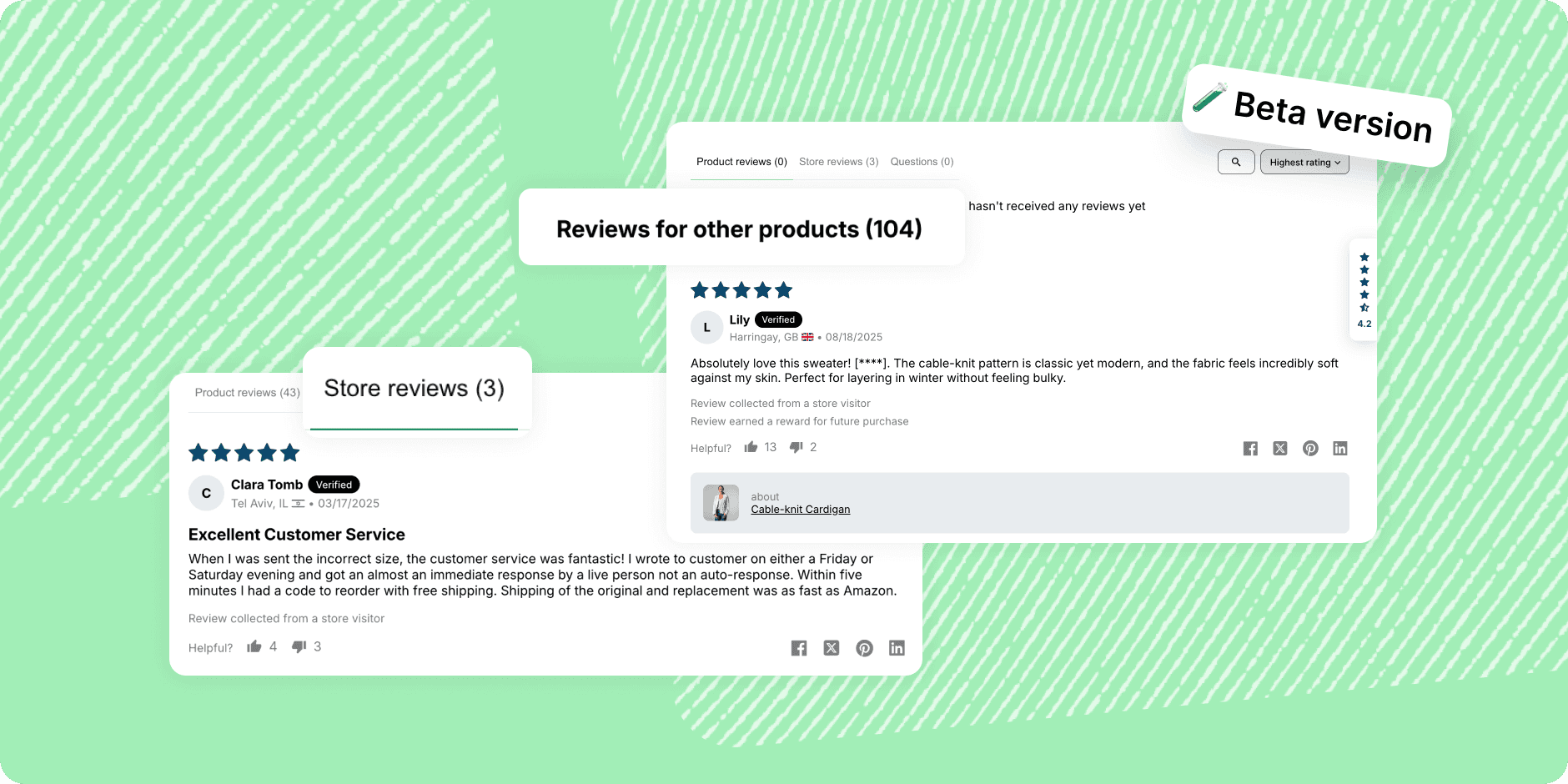 screenshots of review widget highlighting store and other products
