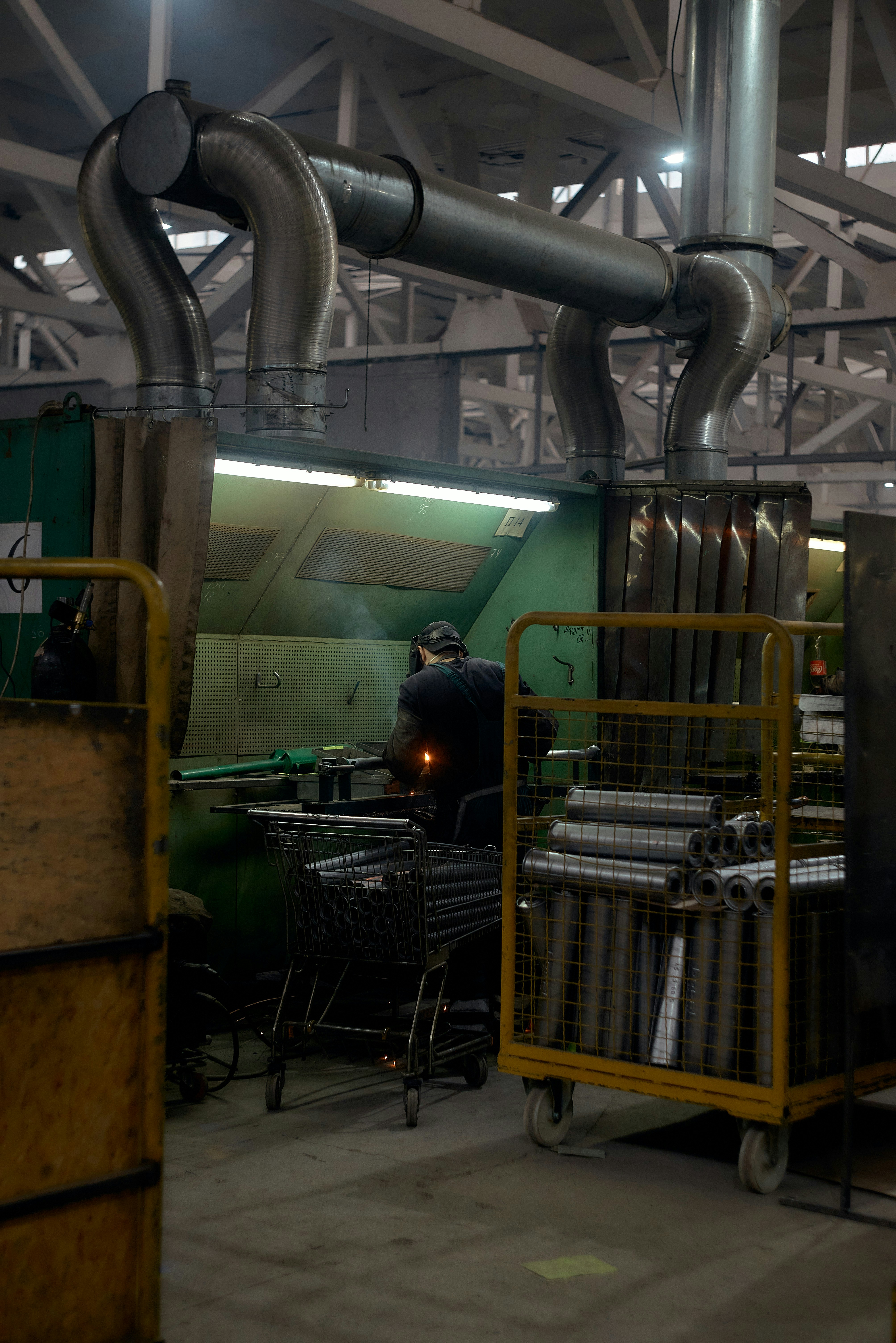 A factory with a large amount of metal pipes