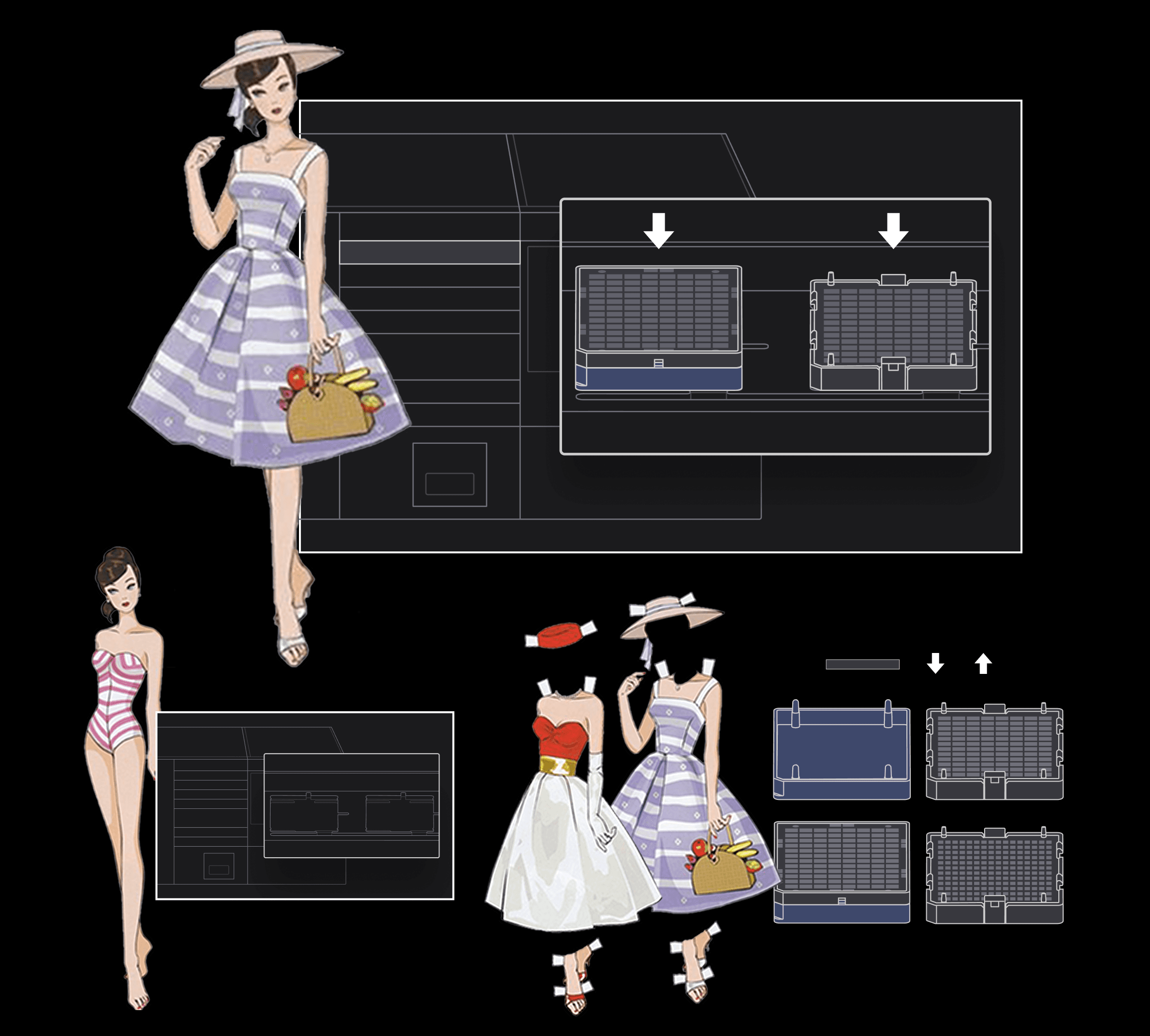 Paper doll parts and assembly.