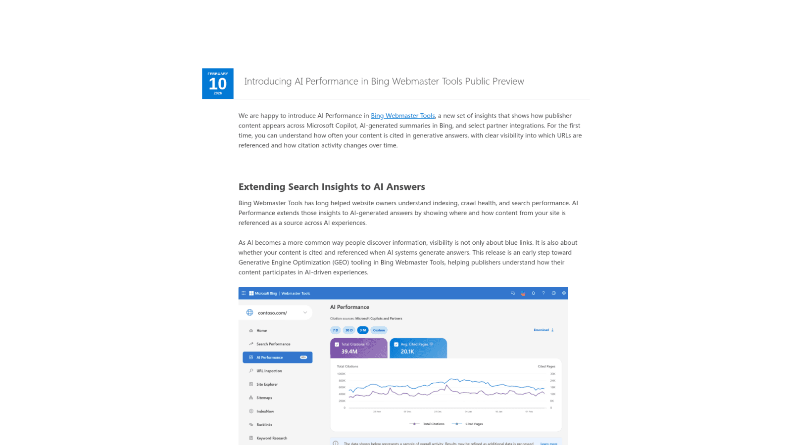 Bing Webmaster Tools AI Performance report launch