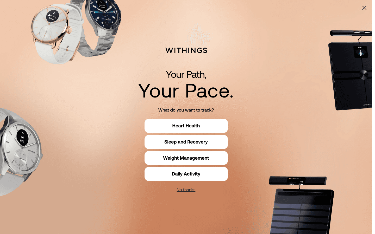 Withings website showing ScanWatch 2 health tracking