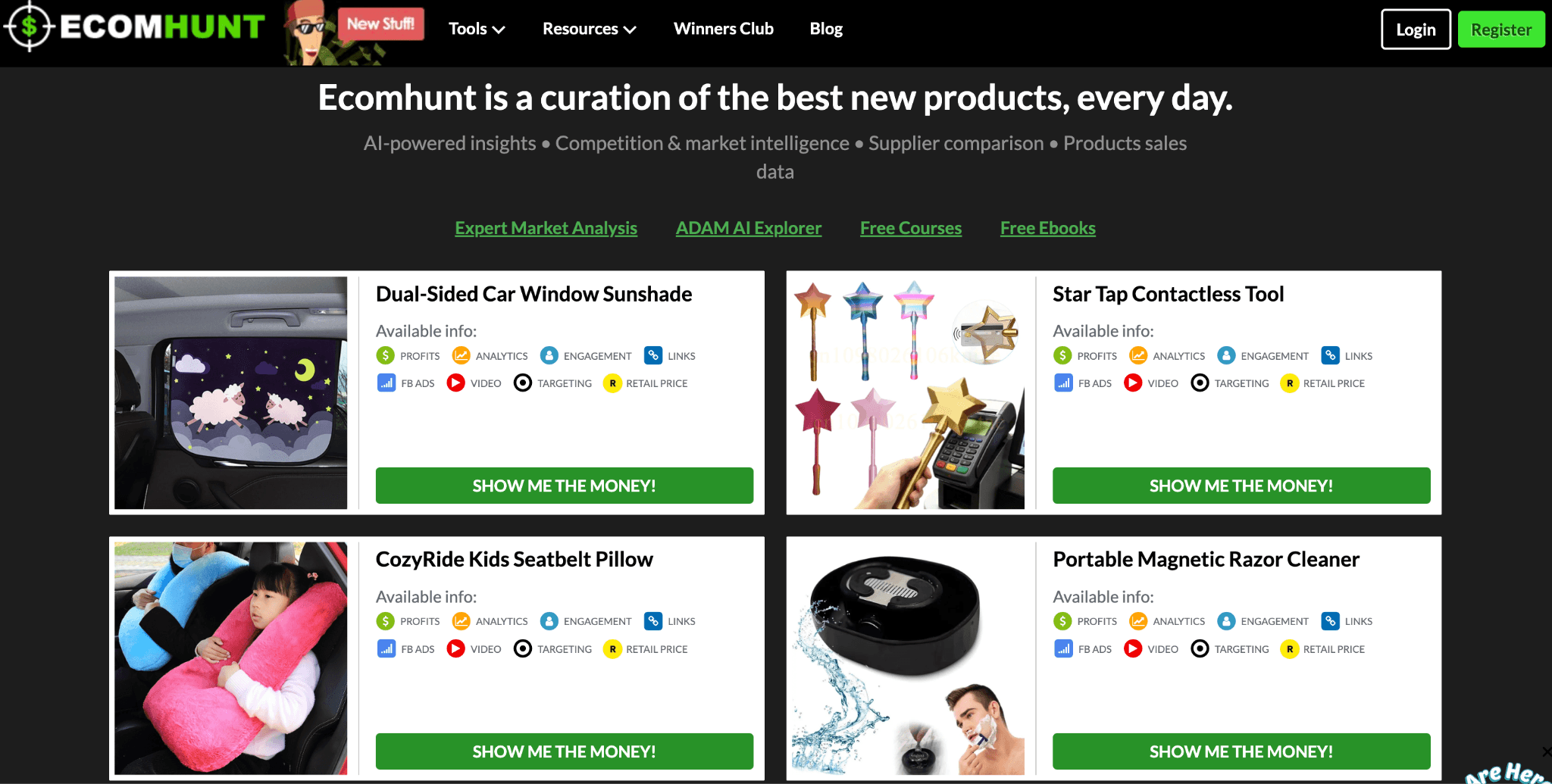 Curated Winning Products ecomhunt tool