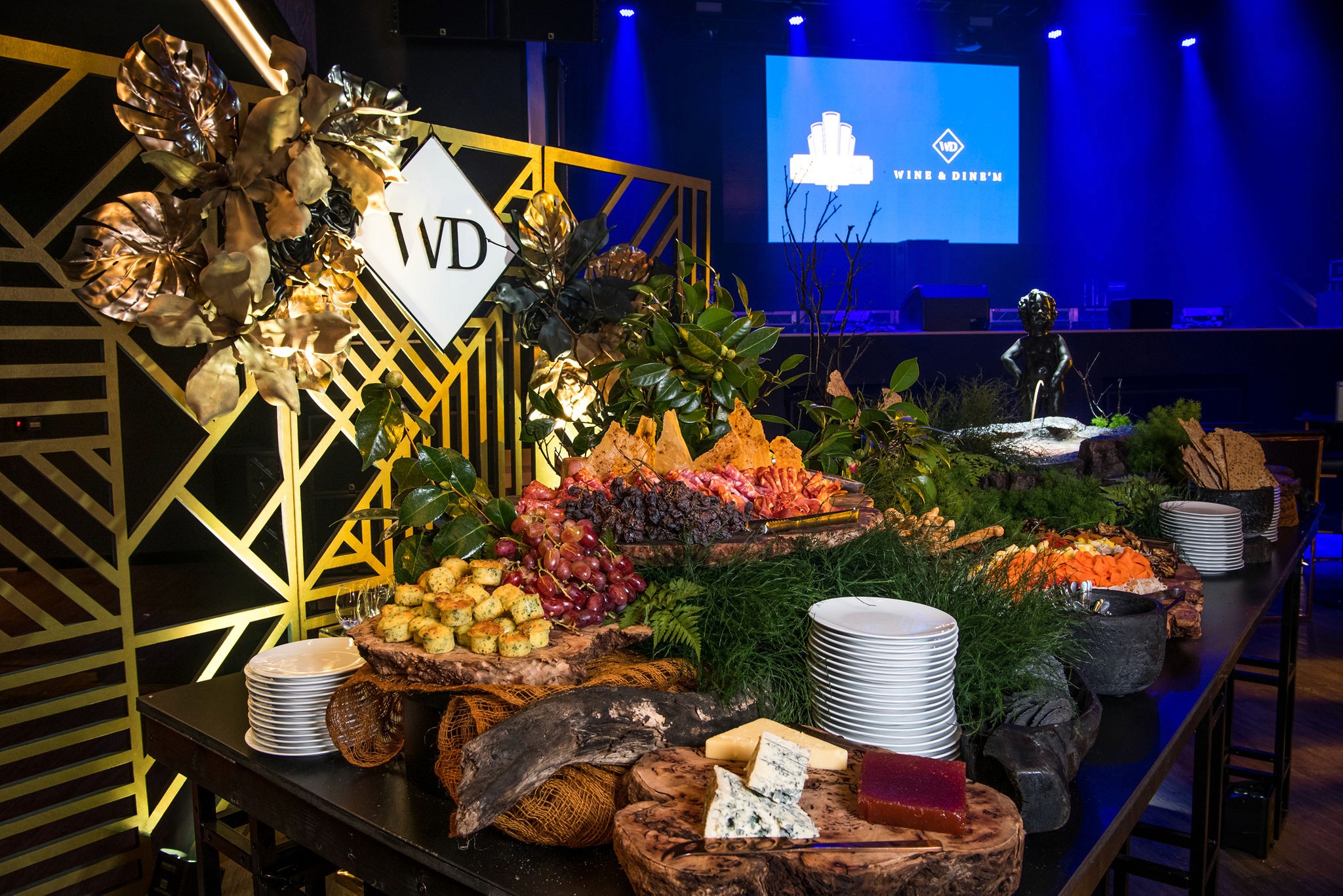 Grazing Station set up at the Fortitude Music Hall for Wine & Dine'm's 20th Anniversary Party