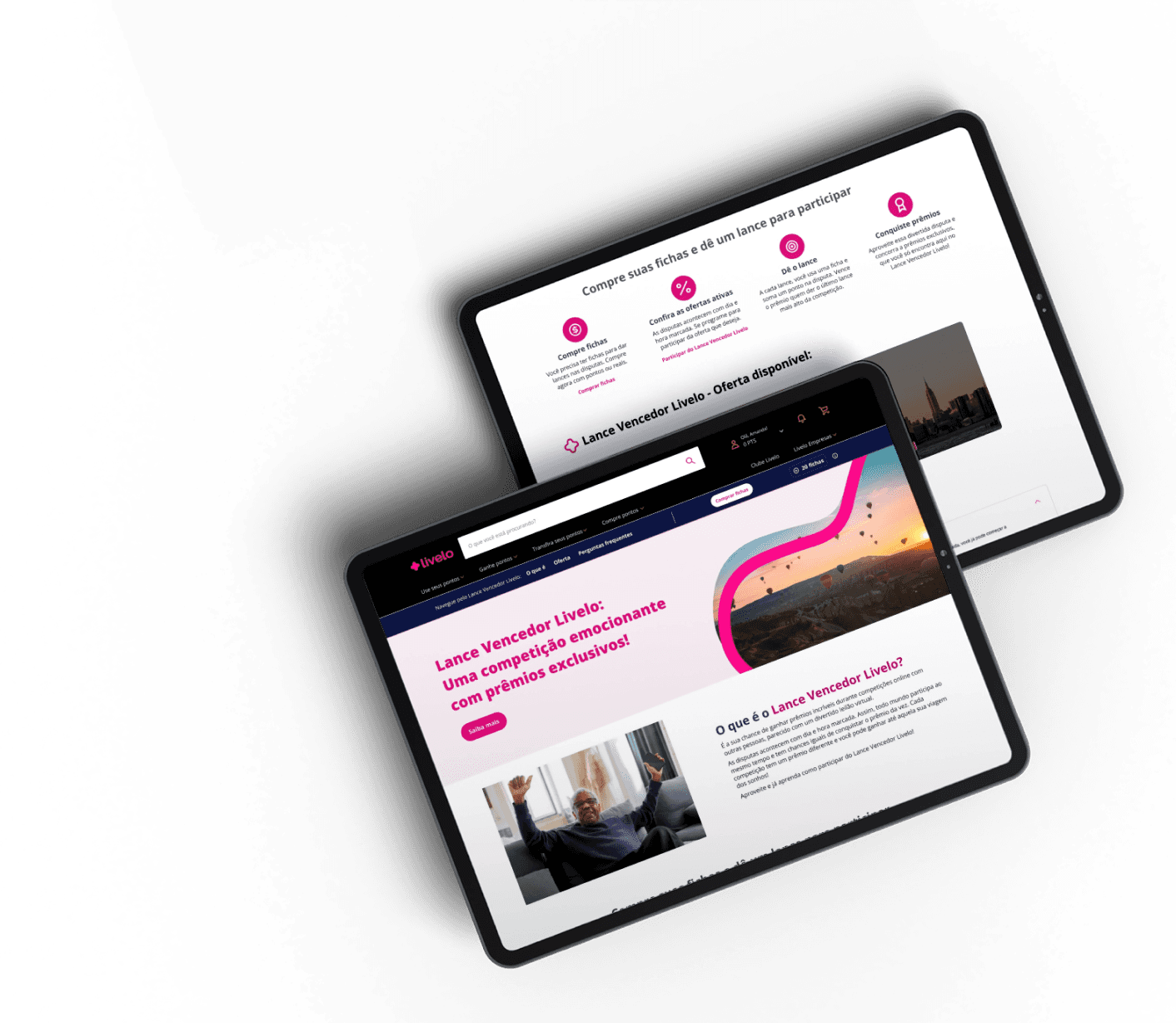 Imagem de duas telas de site.