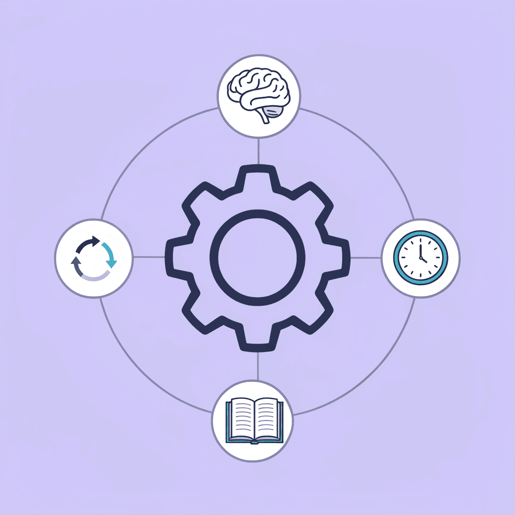 Network diagram showing six interconnected components of agent workflows radiating from a central hub