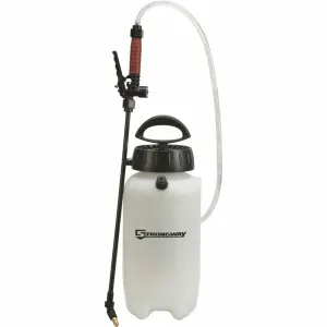handheld sprayer with a long nozzle, hose, and adjustable strap