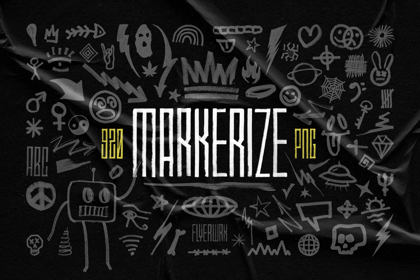 Markerize collection of over eight hundred hand drawn marker pen graphic objects and doodle symbols