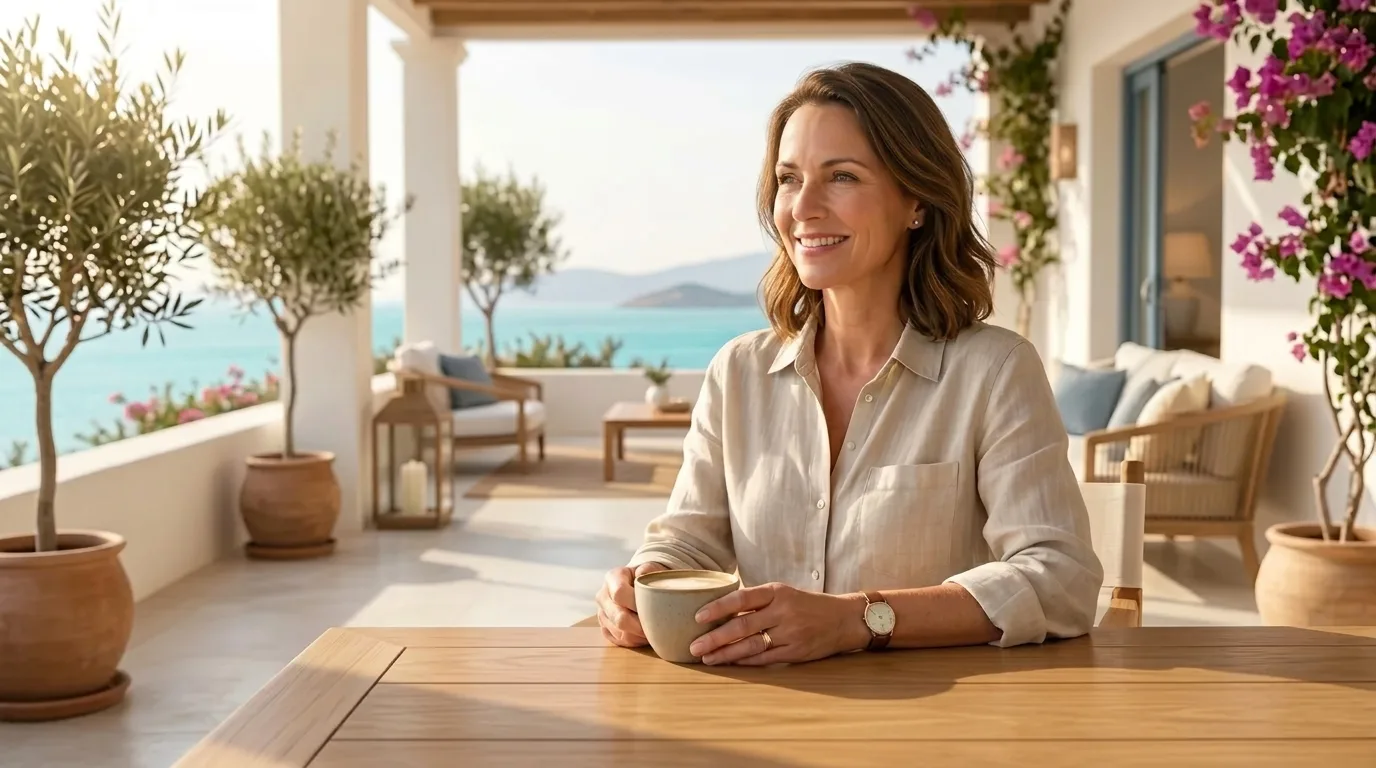 Relaxed property manager smiling while GuestReply handles routine guest communication in the background.