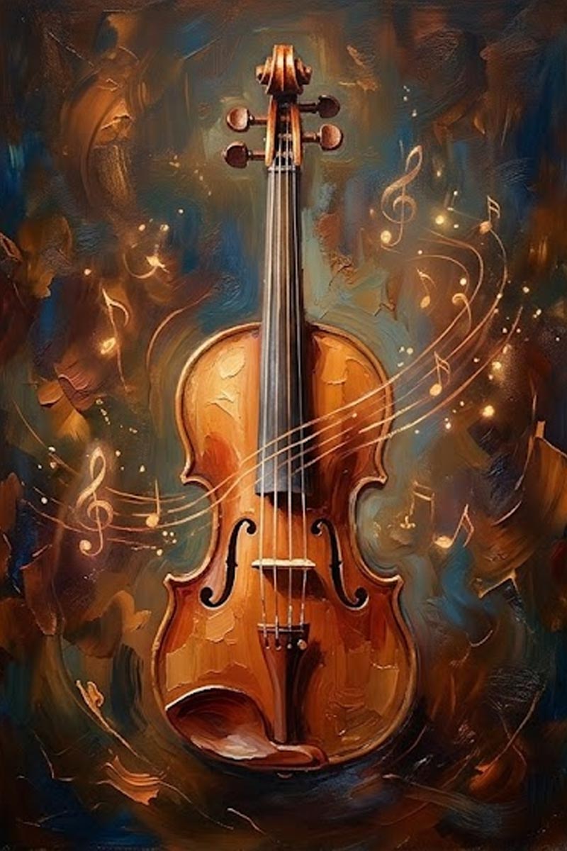 An oil painting of a violin