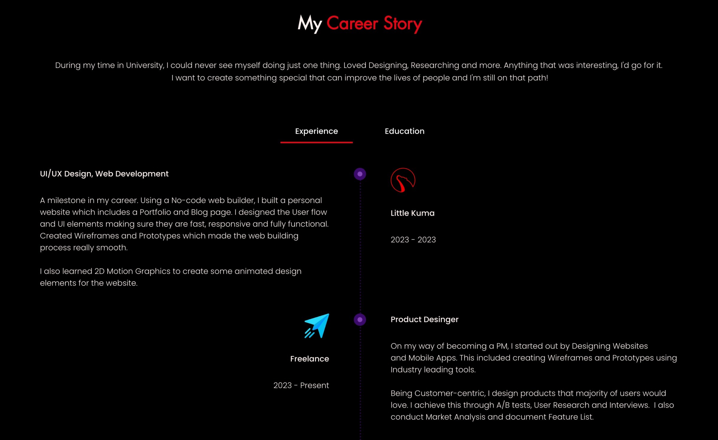 Image showing my career experience