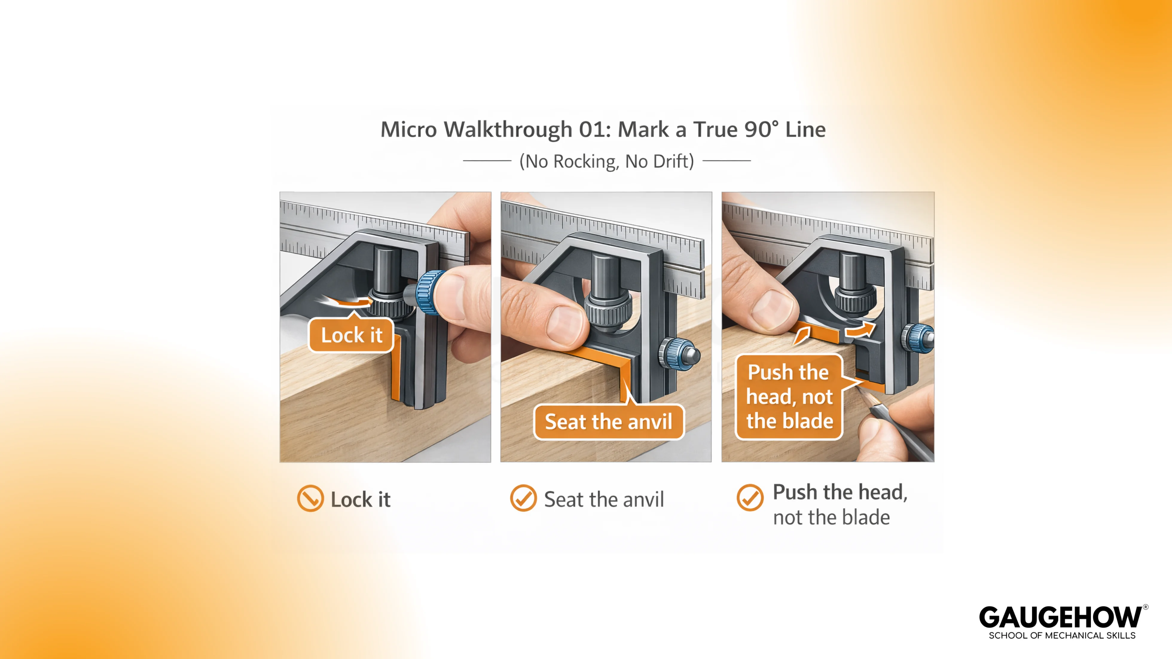 Combination square marking a 90 degree line