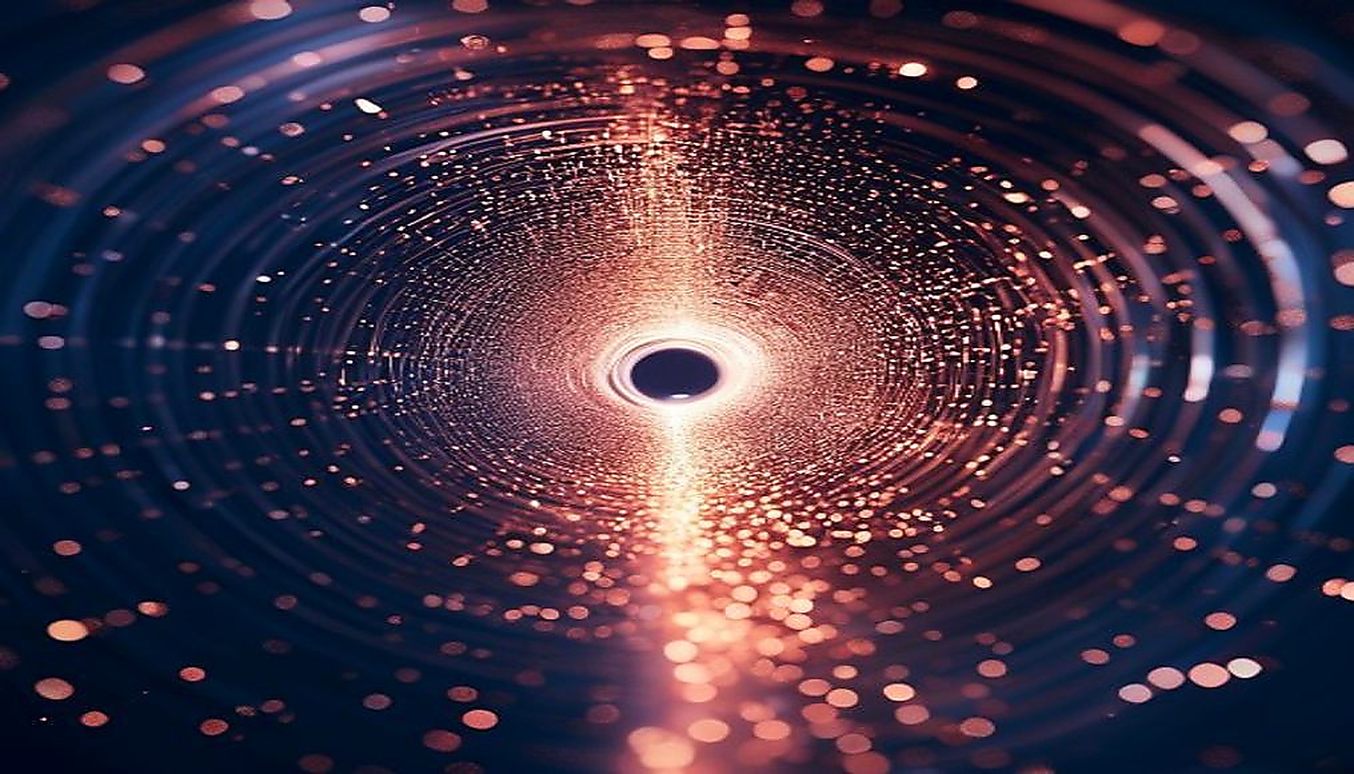 Glowing particles narrowing through a geometric funnel into one beam, visualizing website conversion rate optimization drop-off.