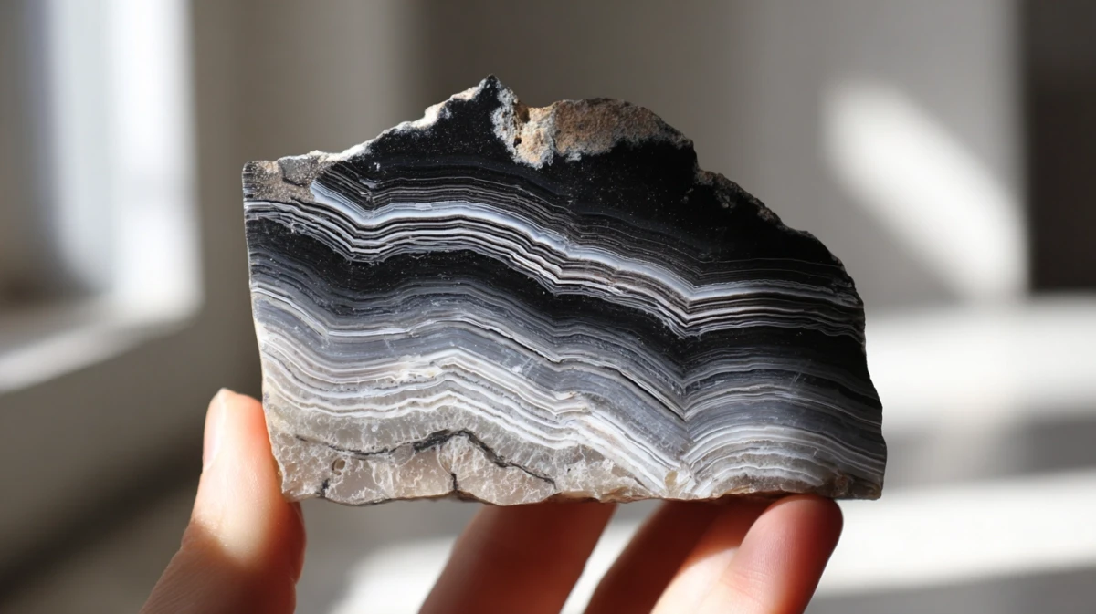 Black onyx stone with visible bands in backlighting.