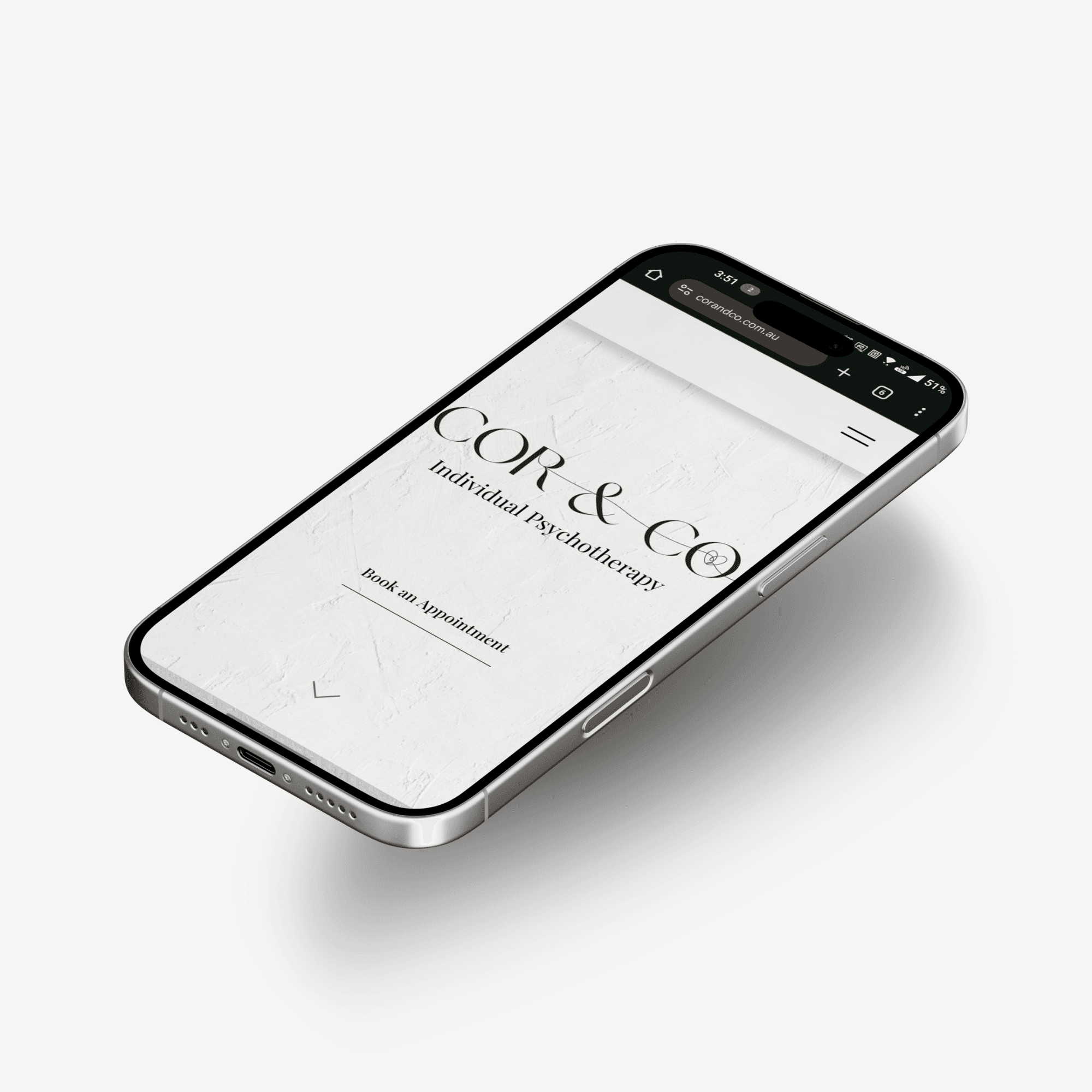 Mock up of CorandCo.com.au on a phone