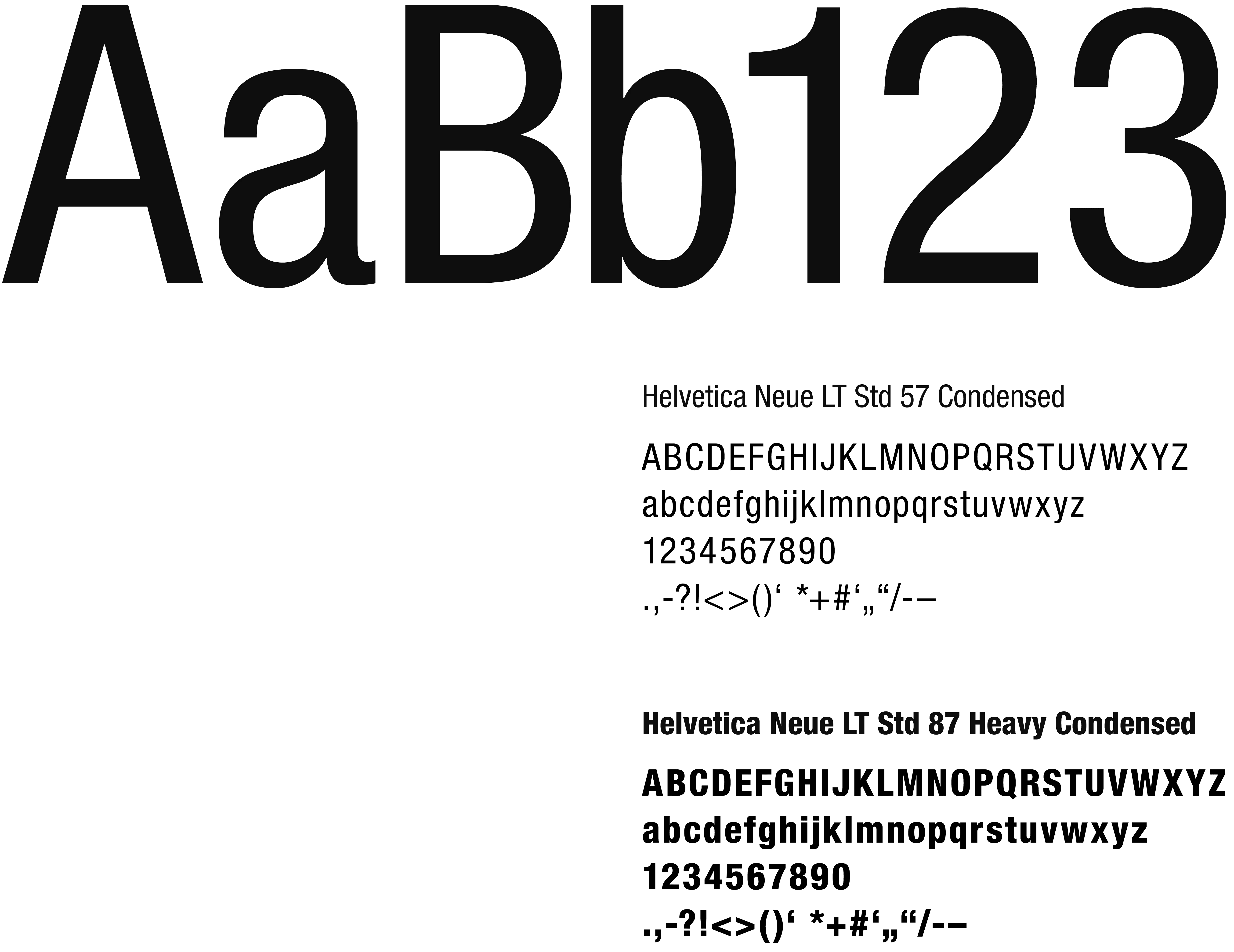 Ansicht der Typografie Helvetica Condensed und Heavy Condensed
