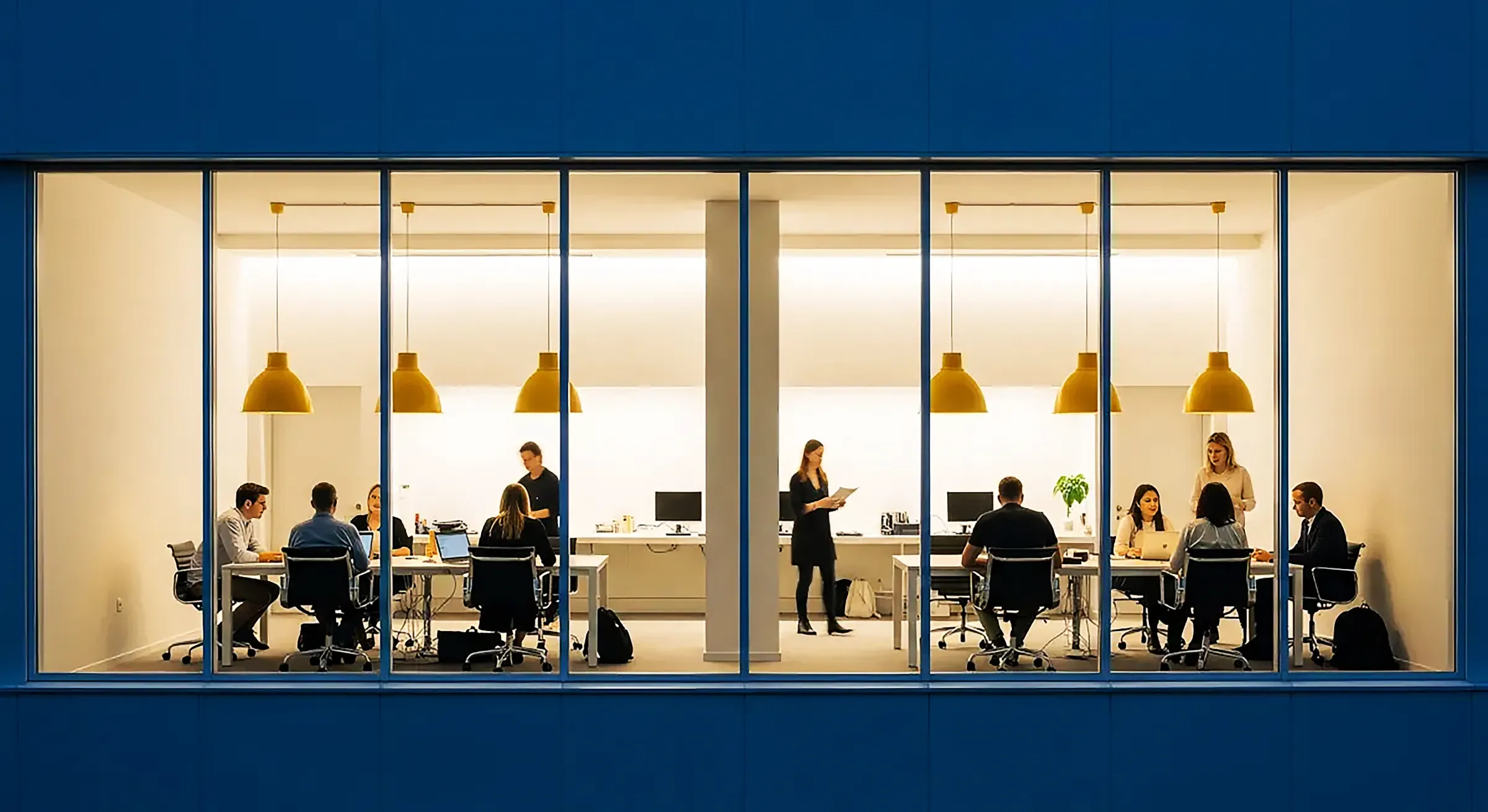 A couple of people standing in a room