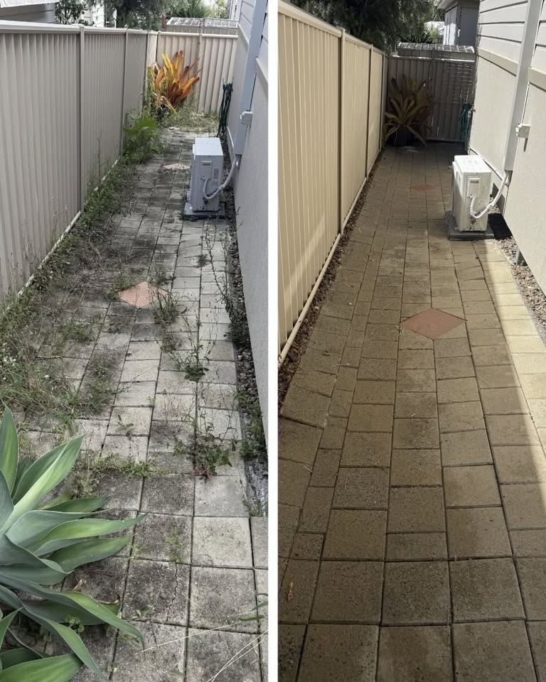 Pathway weed removal and spraying before and after results residential property Gold Coast by Hepburn Property Maintenance