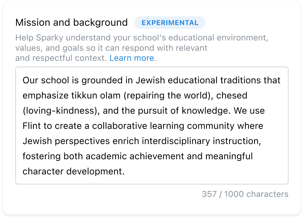 Screenshot of mission and background that is available for admins to set Jewsih based values 