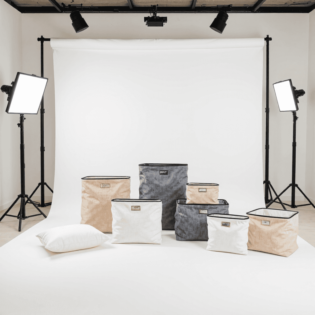 product photography of set of storage bags