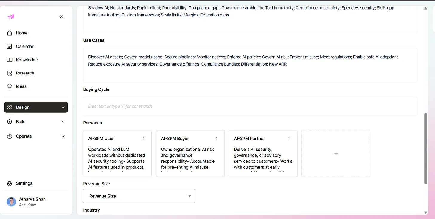 AI-SPM ICP view in Magi: ICP description, use cases, pain points, buying cycle, and 3 personas (AI-SPM User, AI-SPM Buyer, AI-SPM Partner)