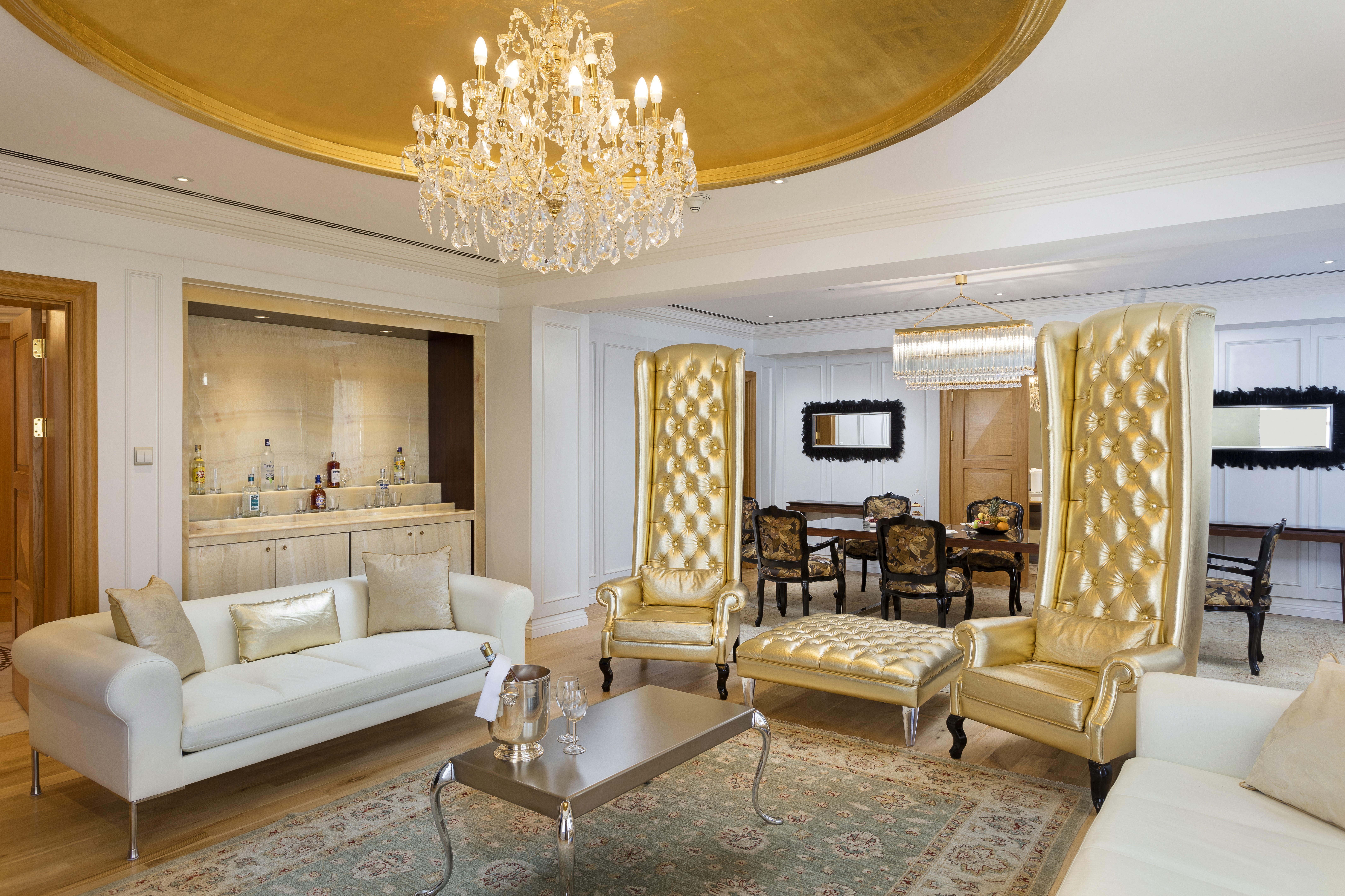 Spacious lounge space highlighted by sophisticated details and a warm, inviting ambiance.