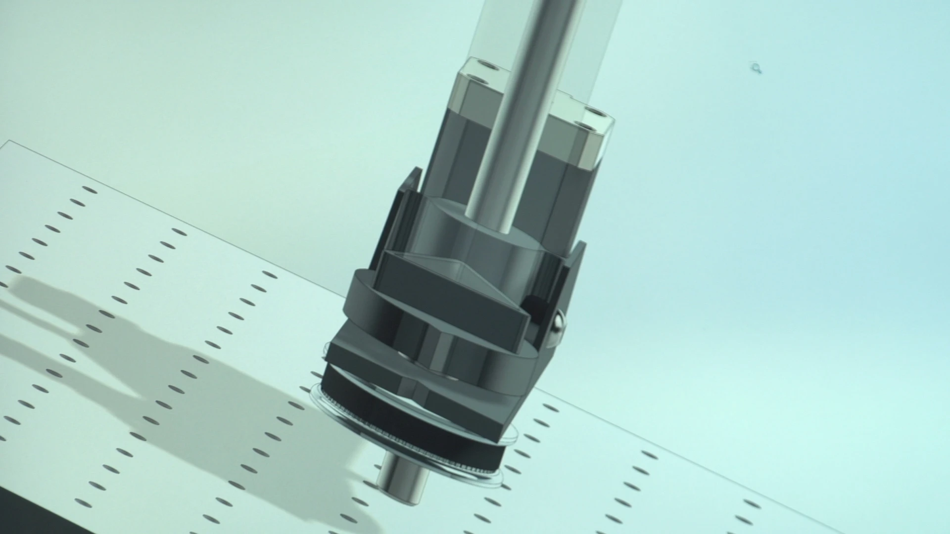 3D-rendered model of a mechanical component on a light technical grid background.