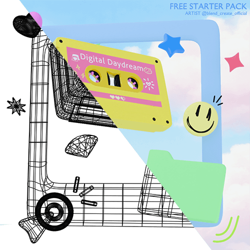 Retro 3D graphic scene rendered in Blender