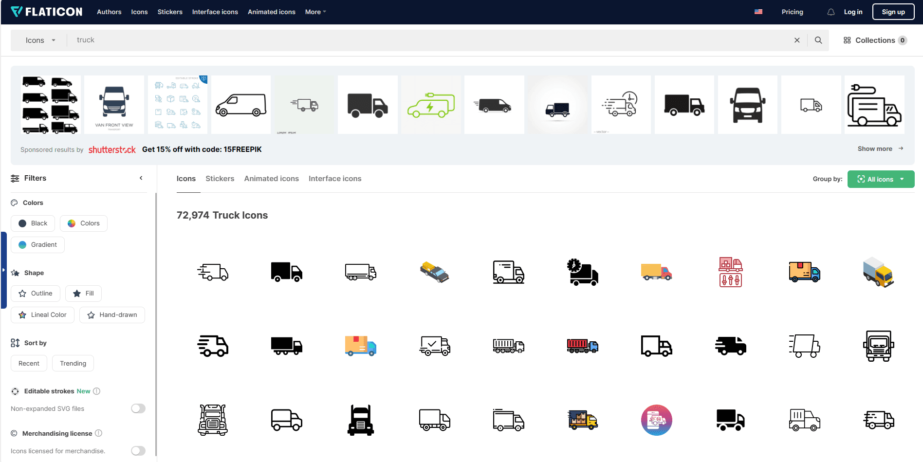 screenshot from flaticons when searching for icons