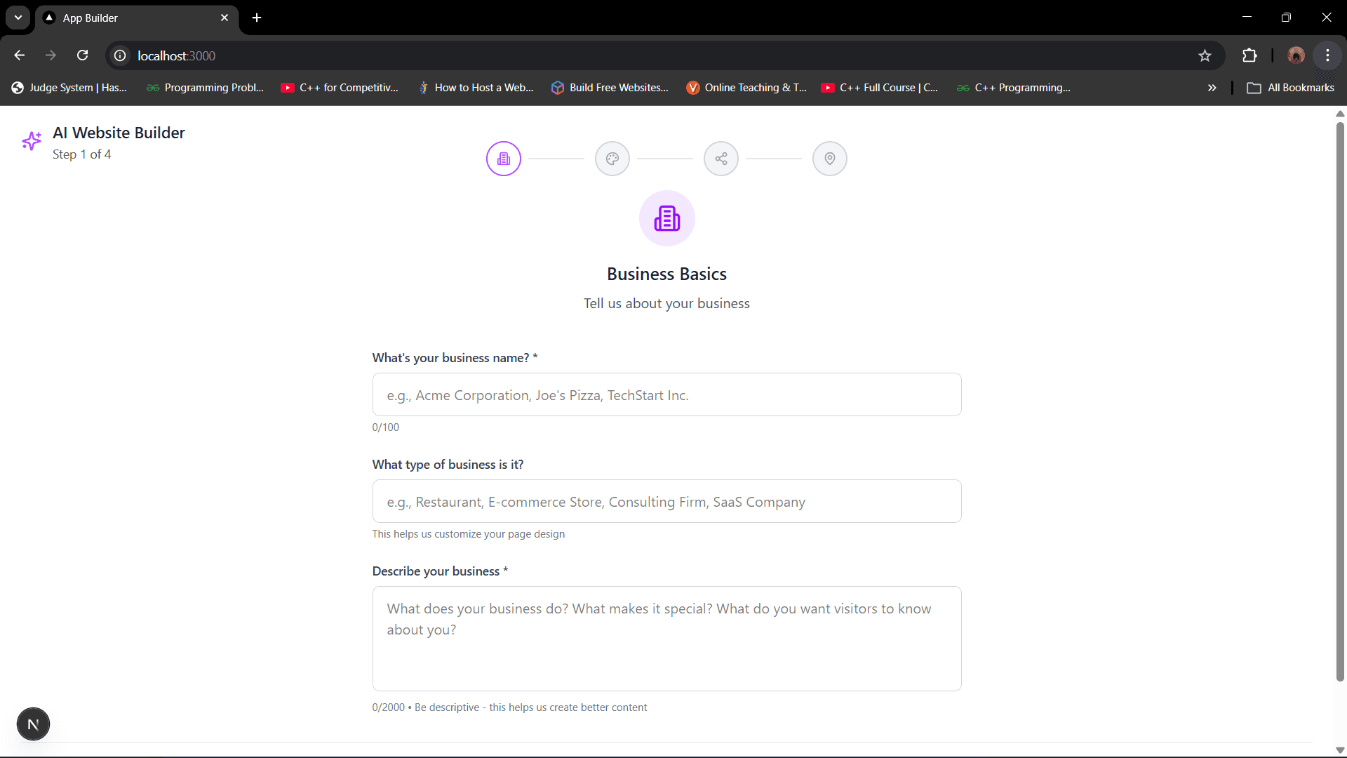Business Details asking form