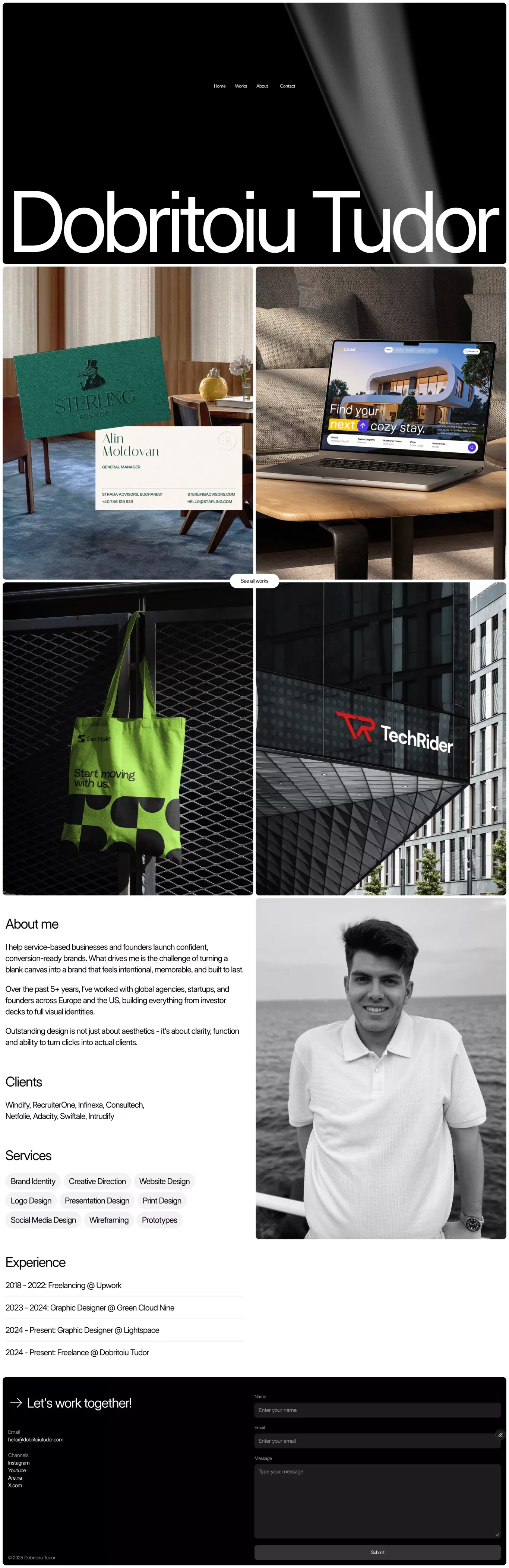 Dobritoiu Tudor portfolio page screenshot showcasing Design design