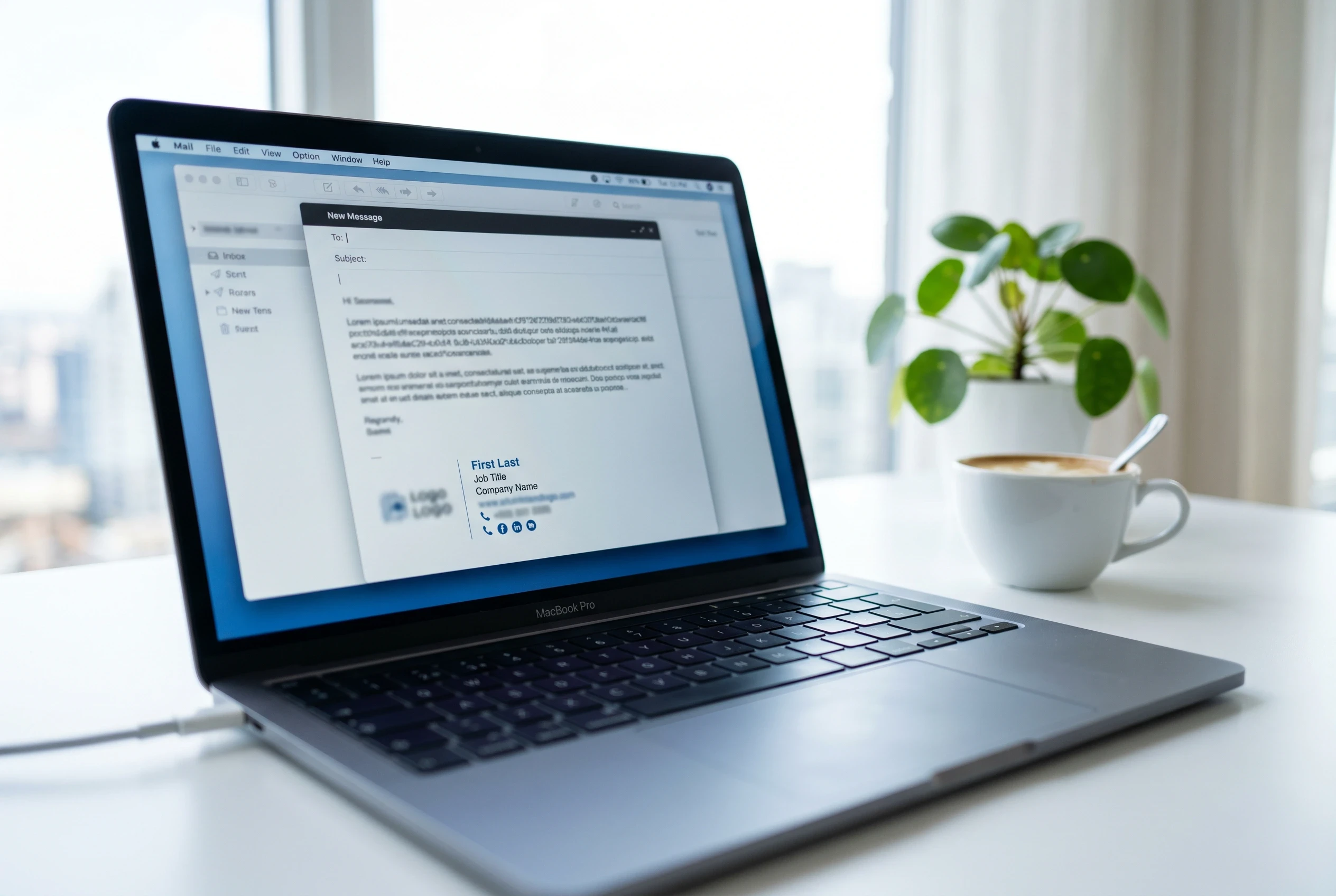 Professional Outlook email signature example on laptop