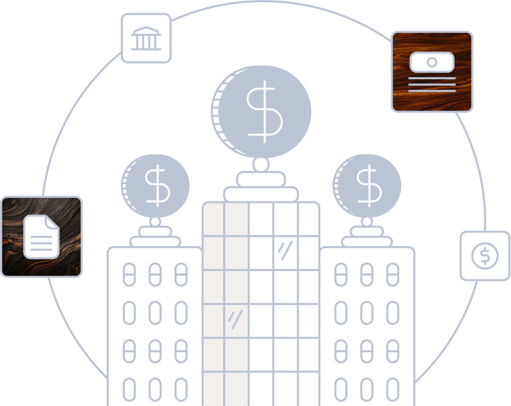 Image of a building on a white background with a prominent dollar sign, symbolizing corporate financial investment.