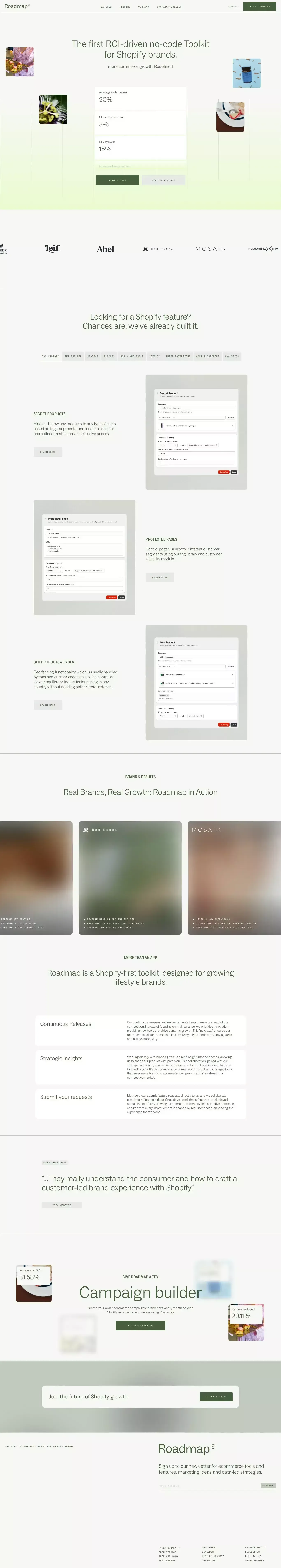 Roadmap ecommerce page screenshot showcasing Ecommerce and Tech design