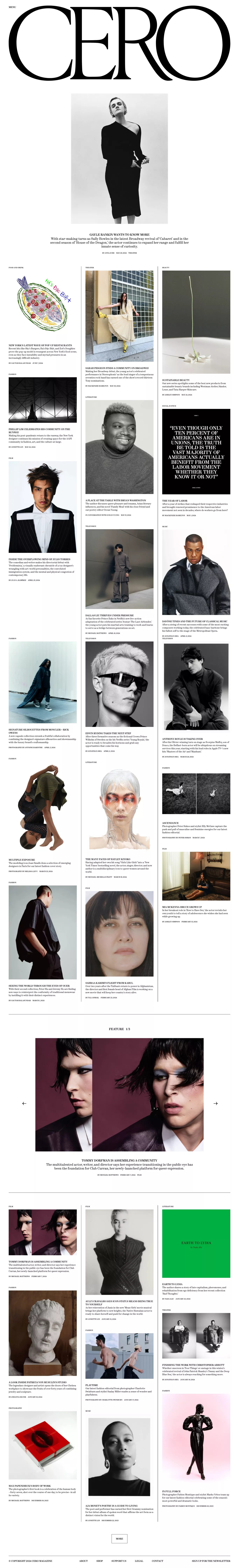 Cero Magazine blog page screenshot showcasing Music and Fashion design