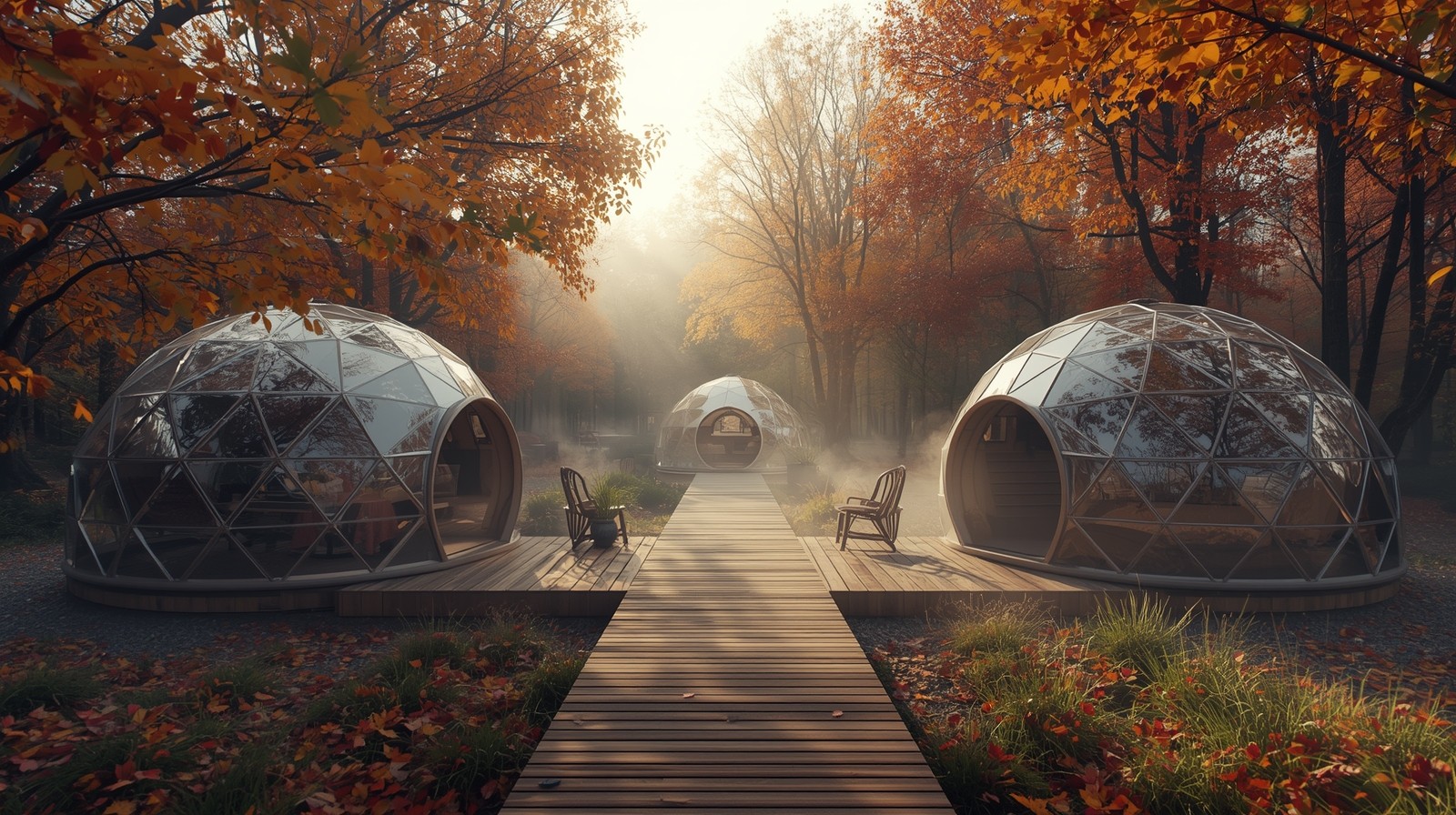 the sun is setting over a deck with a book on it