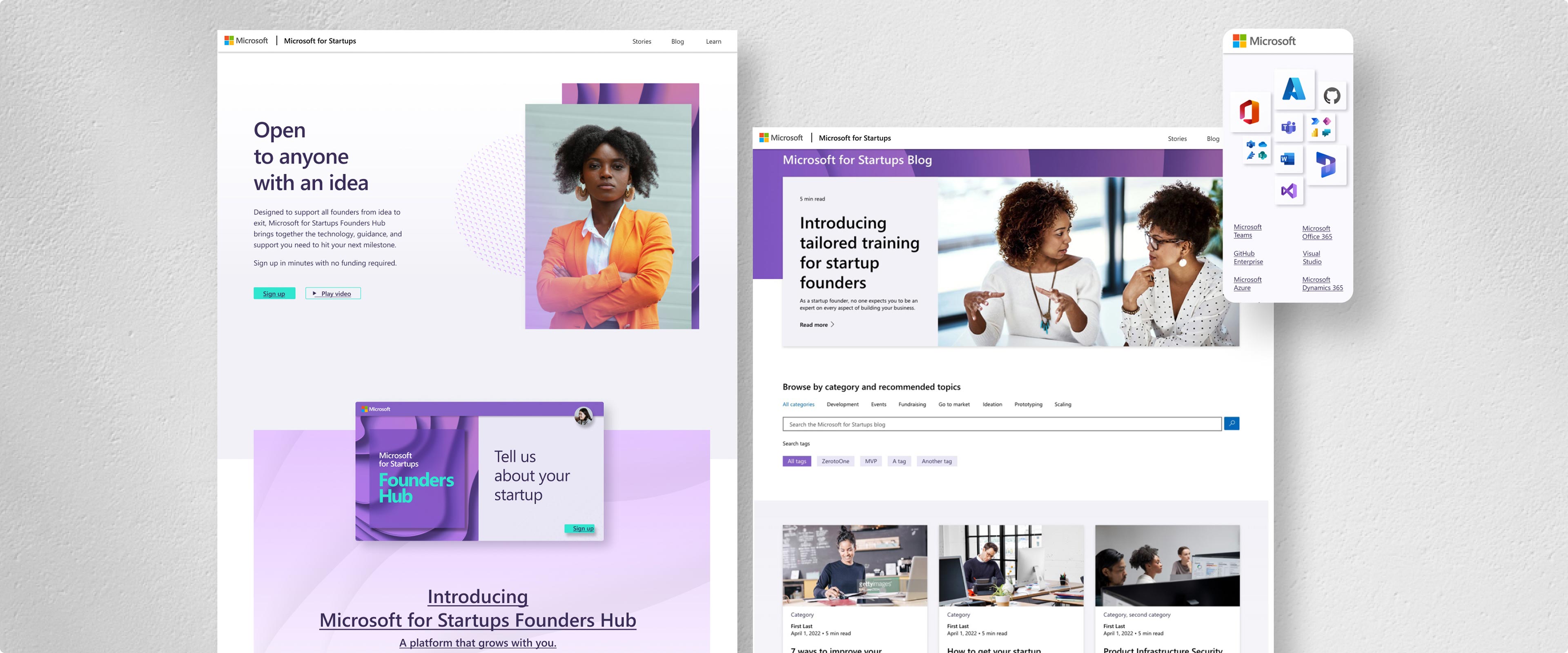 The Microsoft for Startups desktop web page