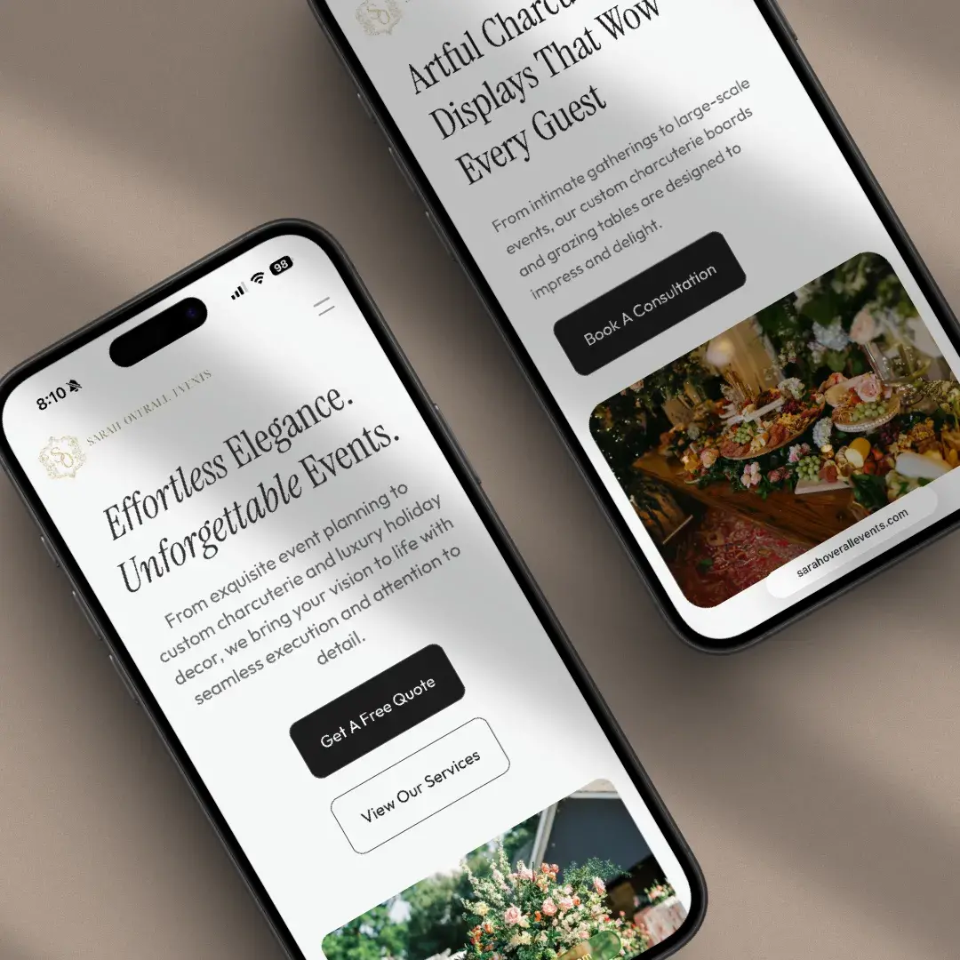 Sarah Overall Events website designed by Shreveport Web Design agence, DesignPing.