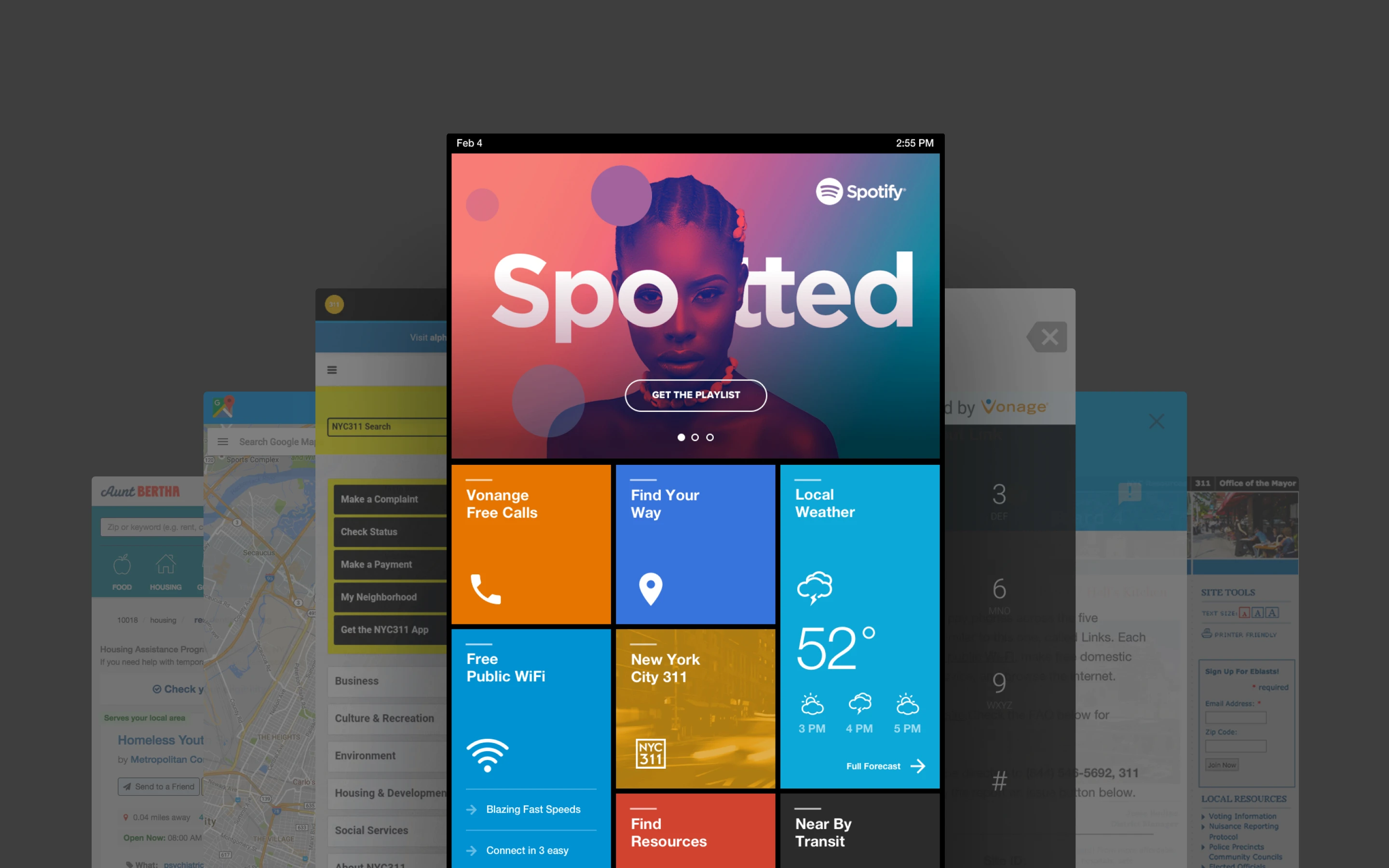 Spotify app interface on tablet showing home screen with different app options.